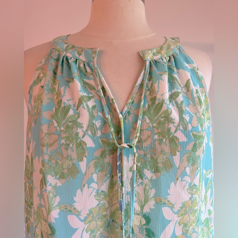 New Sleeveless Tassel Blue Torques Floral Blouses Sz M - Picture 2 of 12